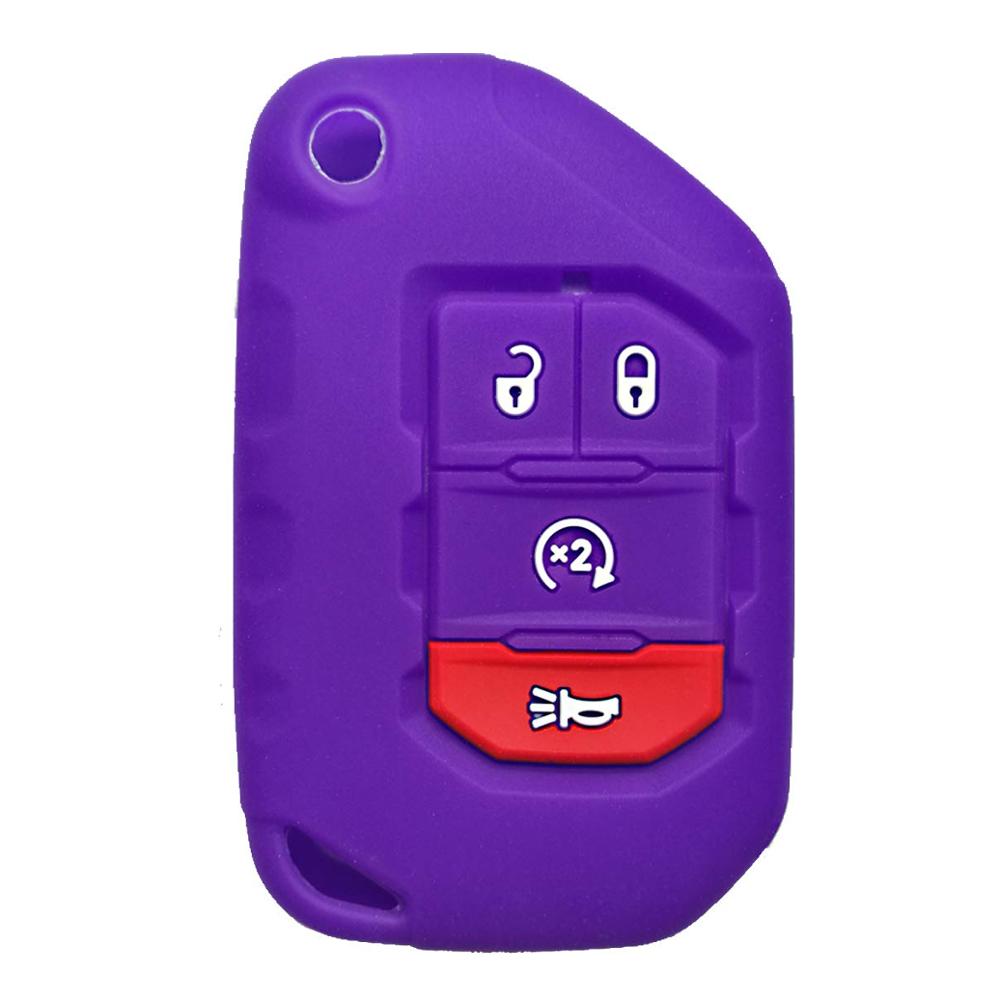 Silicone Cover Case Holder Remote Bag Protector for Jeep Wrangler JL Gladiator JT 4-Buttons Flip Key Fob: Purple