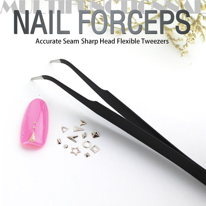 Clou beaute nail art pinsett rustfritt stål multifunksjon øyevippe pinsett buet chuck negler dekorasjonstang verktøy
