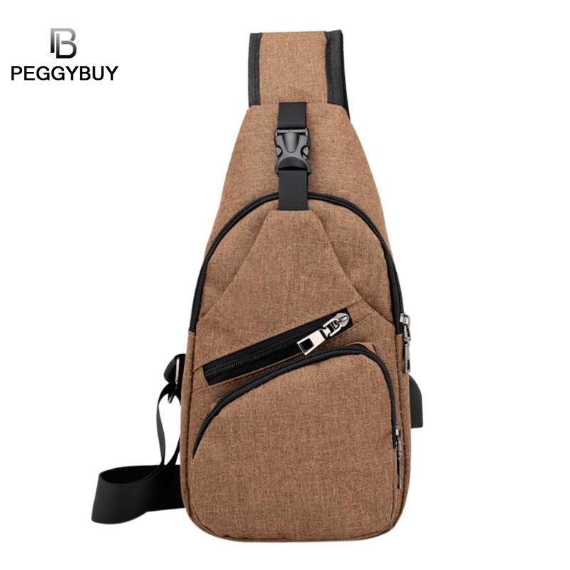 Casual heren borsttas canvas usb-oplaadbare messenger bags sport heren schoudertas reistas crossbody tas heren borsttas: Bruin