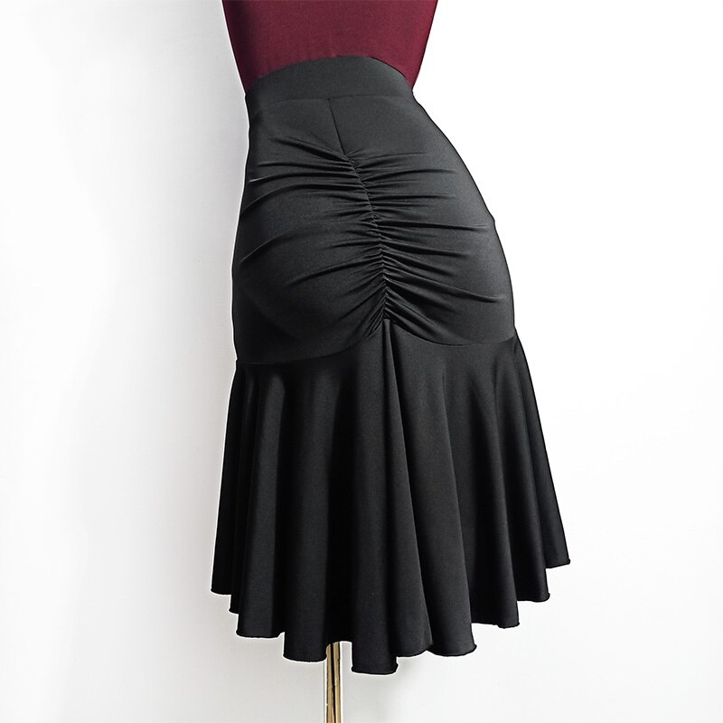 Falda de baile latino para mujer, falda negra plisada Irregular, vestido de práctica de Samba Rumba Tango, Ropa de baile para actuación de adultos VDB2572,