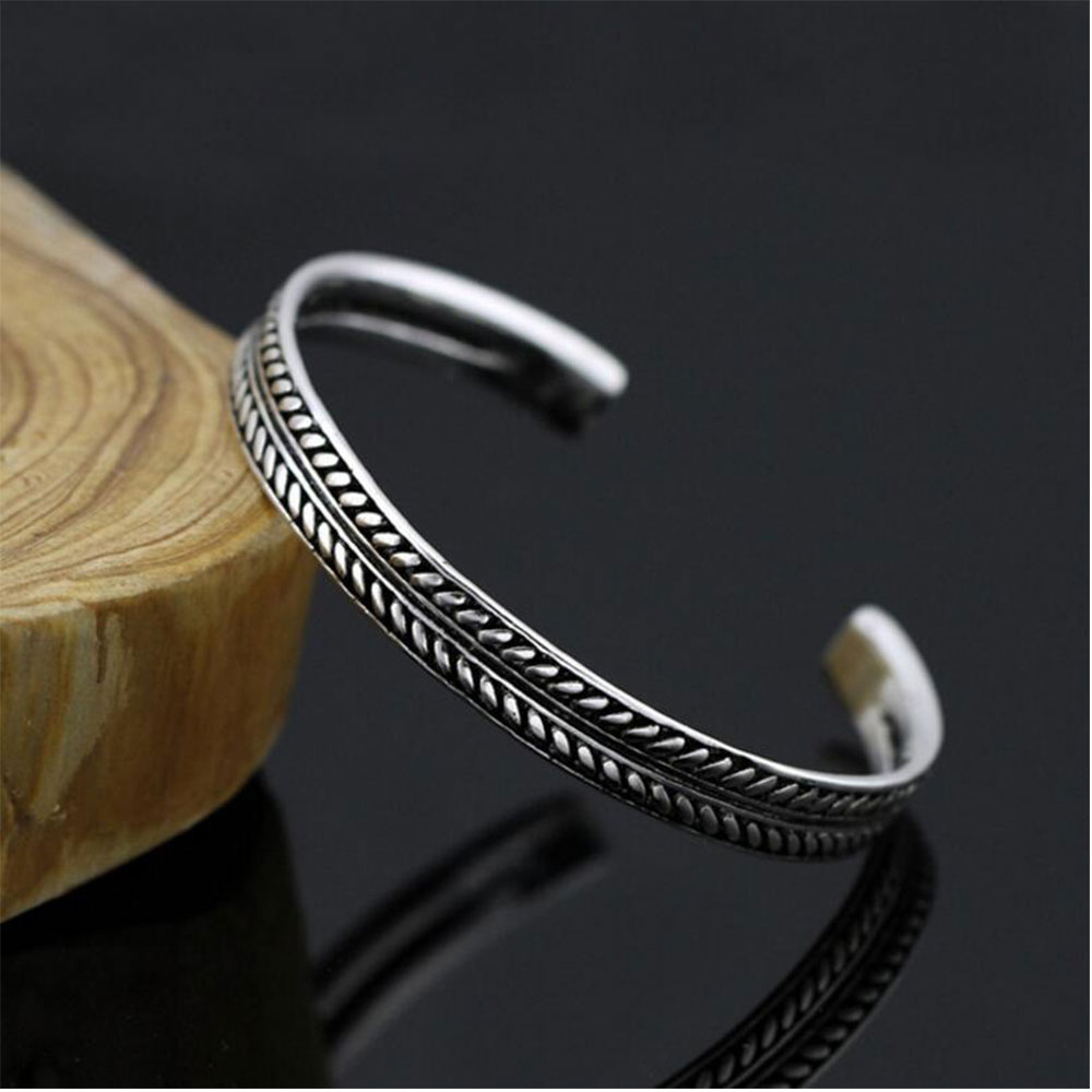 Anenjery Thai Silver Color Handmade Feather Leaves Twisted Cuff Bracelets & Bangles pulseras S-B86