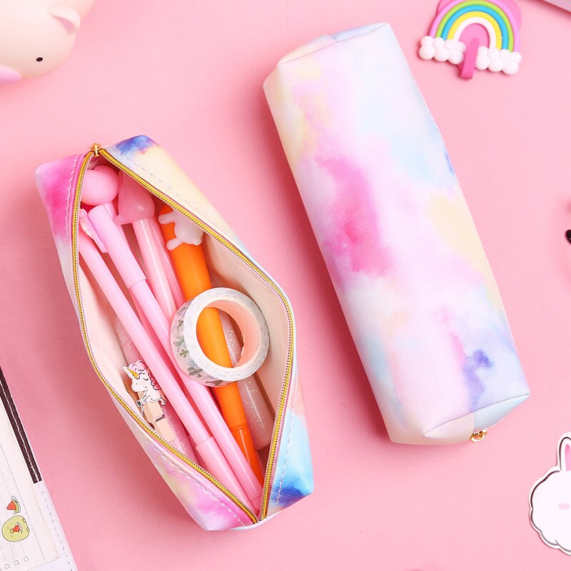 Creativity Rainbow Colors Pencil Case Kawaii Large Capacity PU Pen Box Bag Stationery Pencilcase School Supplies Student 050041