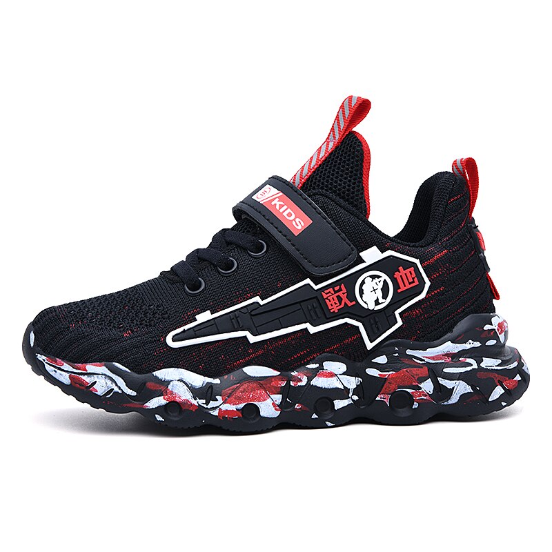 Kids Sneakers Boys Student Running Shoes Light Breathalbe Casual Children Shoes Boy Sport Shoes Chaussure Enfant: Black-red / 36