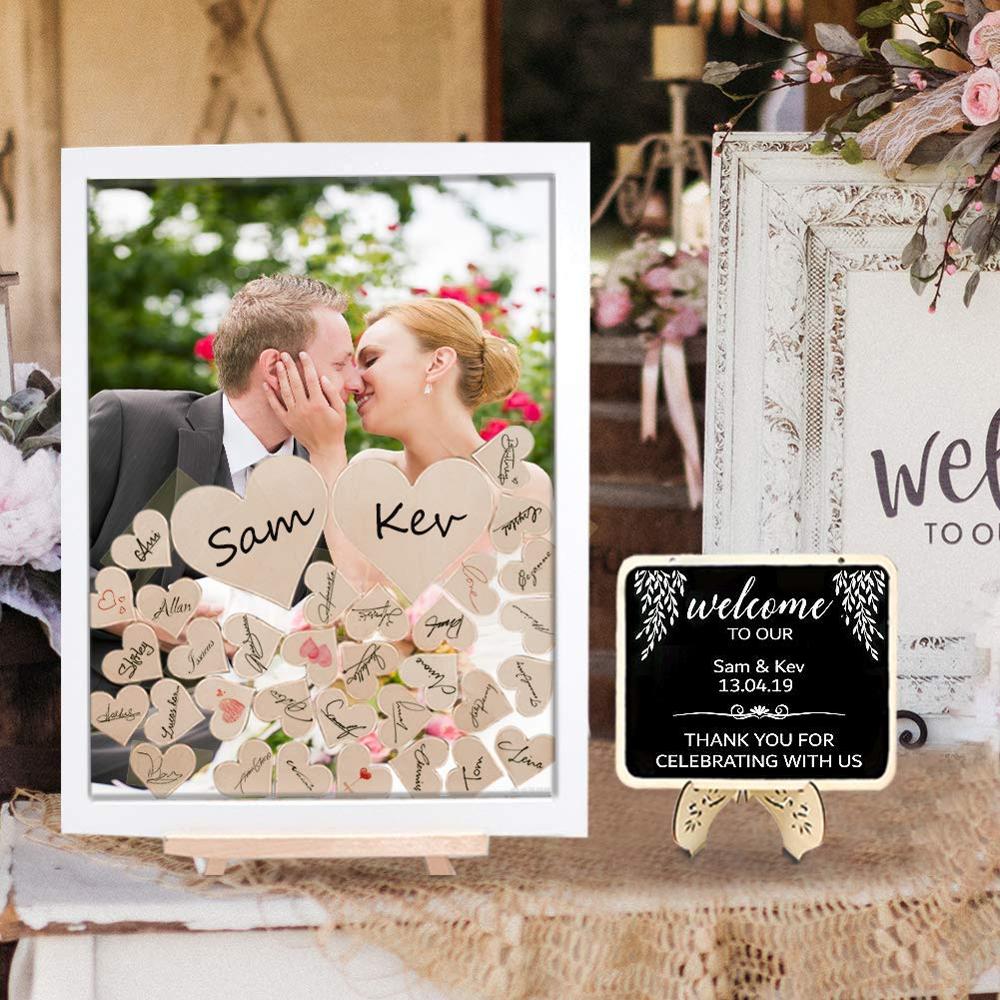 Wedding Guest Book Wooden Picture Frame With Display Stand 1 Black Board For Wedding Baby Shower Anniversary (White)