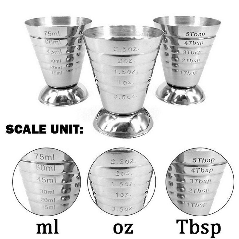Vaso de medición de 75ml, onza, Jigger, Bar, cóctel, bebida, mezclador, licor, taza de medición, taza de café de acero inoxidable, Mojito