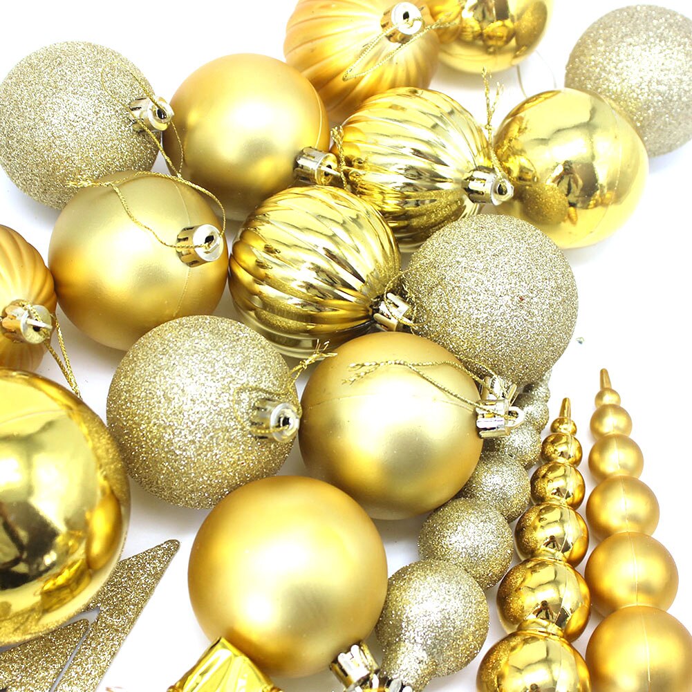 57 stuks kerstboomversieringen, diverse gouden sterballen, sneeuwvlokken, ornamenten voor festivals en feesten