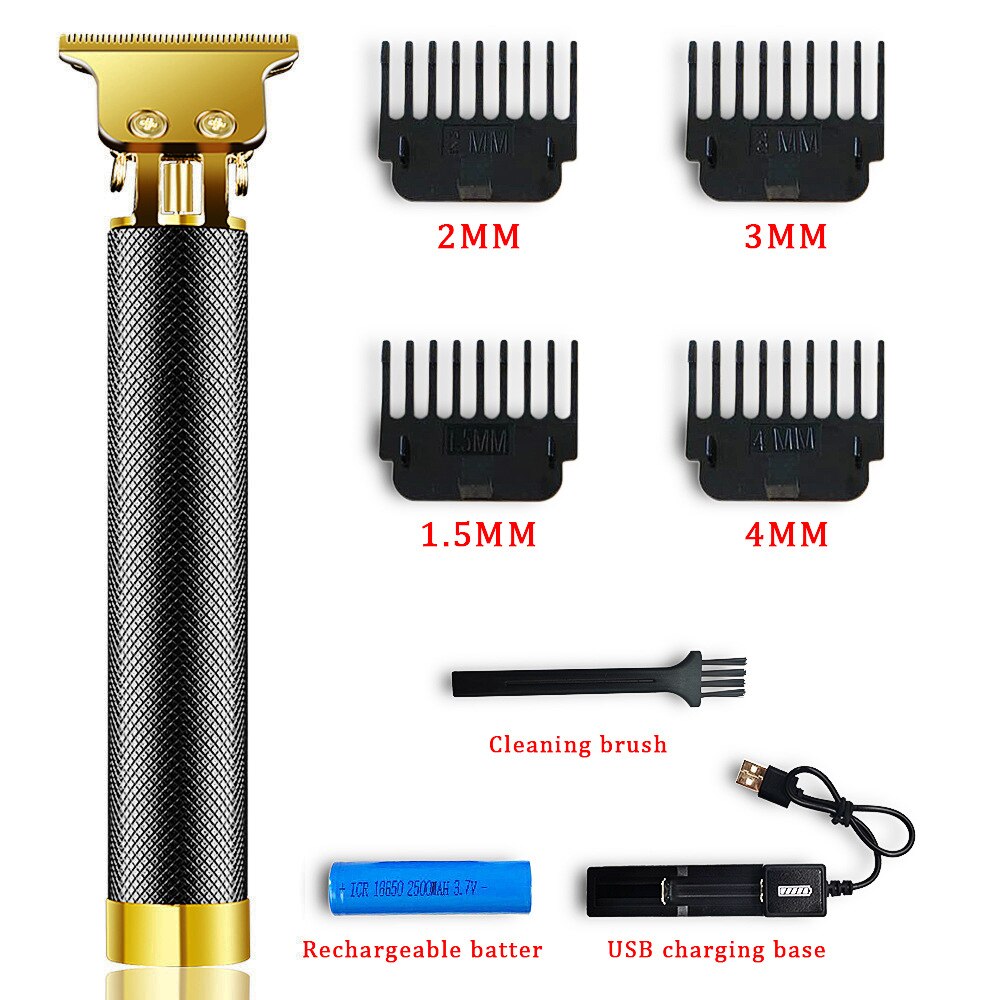 USB Rechargeable Ceramic Hair Trimmer Barber Hair Clipper Machine Hair Cutting Beard Trimmer 0.0mm Bald Haircut Men Styling Tool: Black Battery Charge
