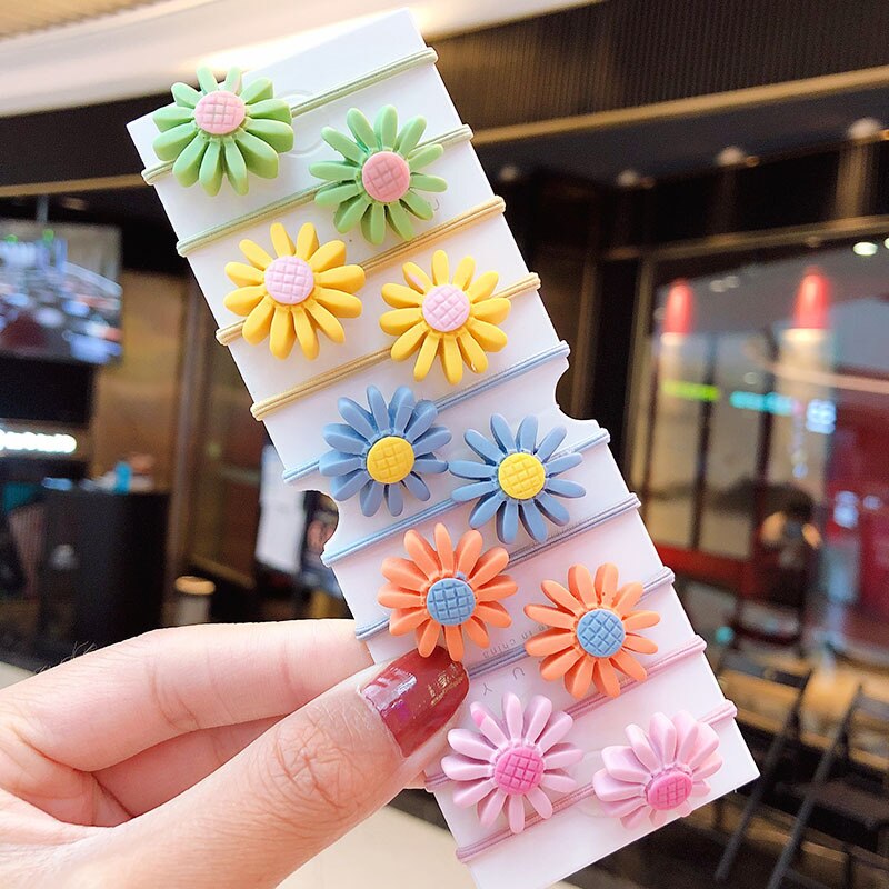 child candy color small flower hair rope baby fresh and lovely flower head rope suit girls rubber band hair accessories: 4