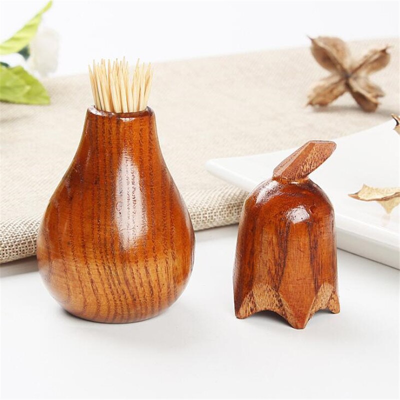 Wooden Toothpick Holder Eggplant Shape Holder Box Toothpick Jar Home Desktop Toothpick Decoration Box: Default Title
