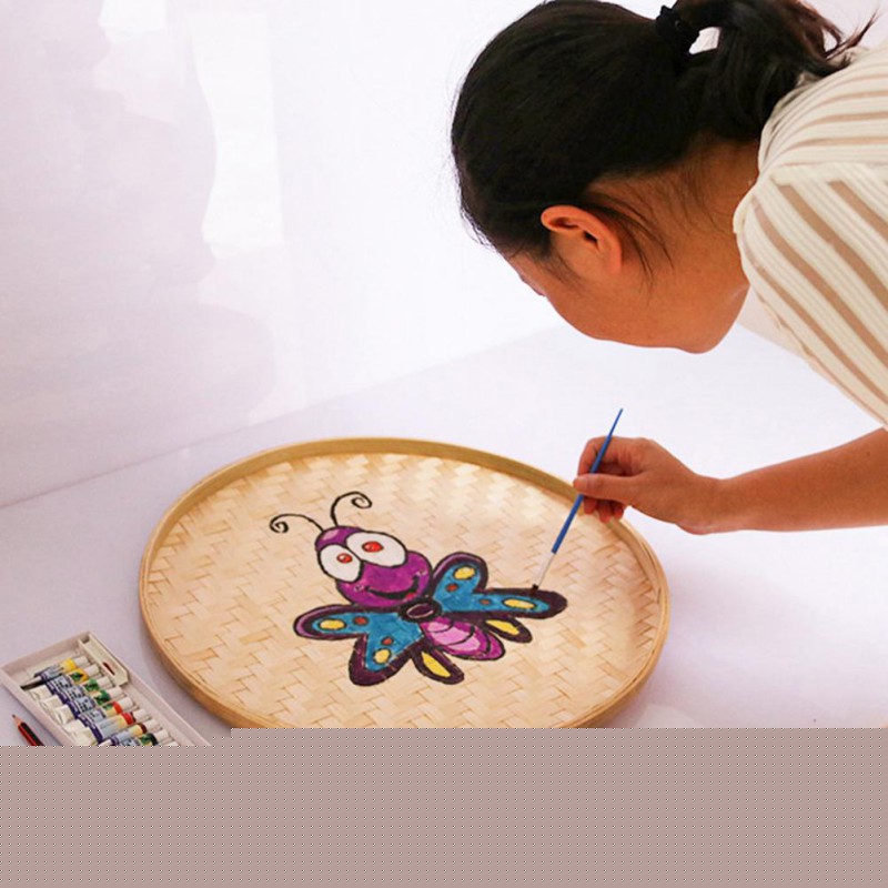 Hand-woven DIY Kitchen Storage Bamboo Sieve Decorative Fruit Bread Basket Hand-painted Bamboo Raft Round Dust