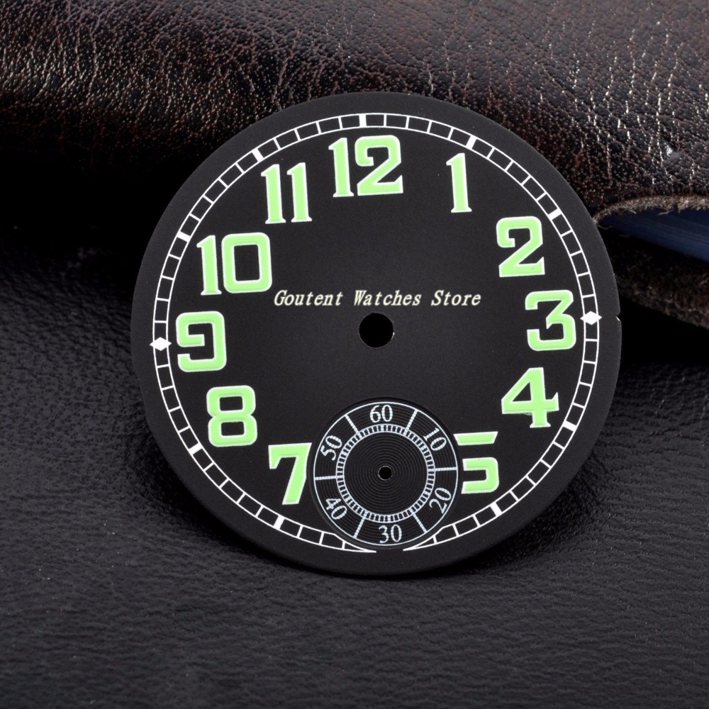 34.95mm Horloge Zwarte Wijzerplaat Met Groene Nummer Kit ETA 6498 Mannen horloge Deel