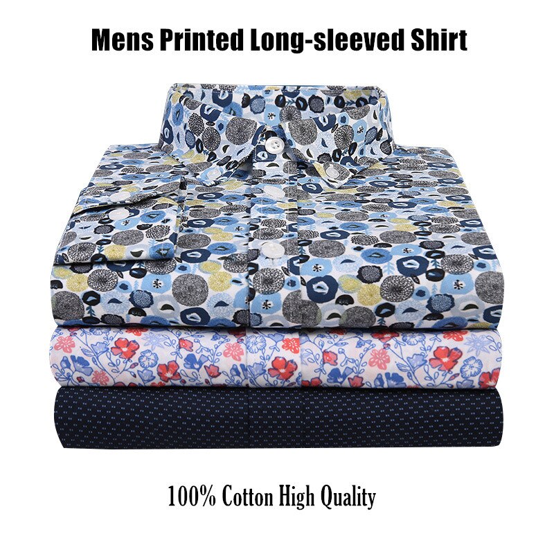 Mannen Gedrukt Lange Mouwen Casual Shirt 100% Katoen Mannelijke Sociale Overhemd