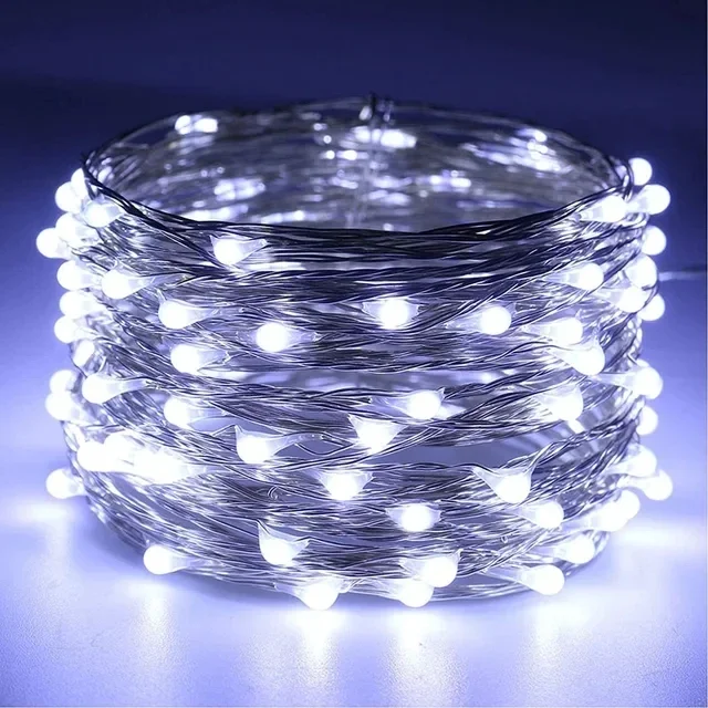 Guirnaldas de luces LED con batería de 1/2/3/5/10/20M, guirnalda de luces de alambre de cobre para dormitorio, jardín, , boda, decoración navideña: Rojo / 350 W