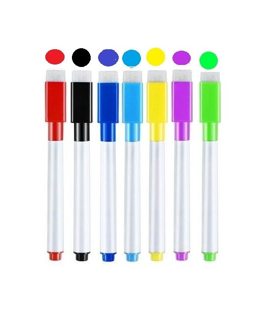 Magnetische Whiteboard Marker Pen White Board Droog Vegen Fijne Penpunt Pen Met Gum Rubber Magnetische Markers Borstel Koelkast Magneten: 7pcs a set