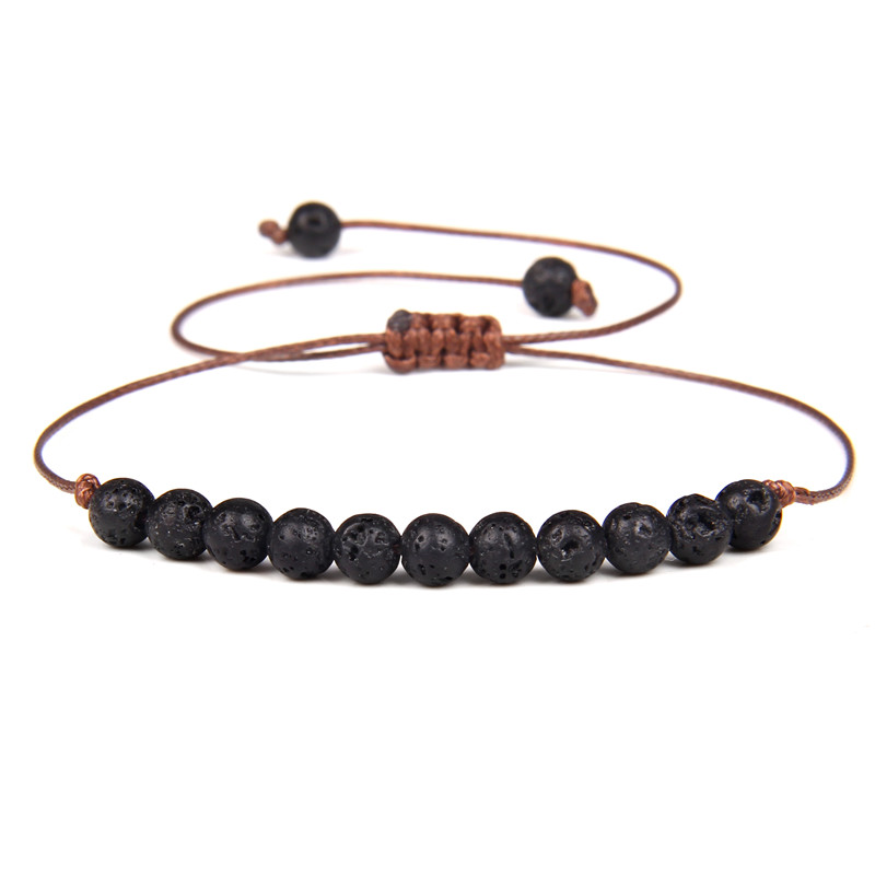 4Mm Mini Kralen Armband Natuursteen Gevlochten Armbanden Voor Vrouwen Mannen Verstelbare Touw Labradoriet Jaspers Agaat Bangle Sieraden: 14.Lava