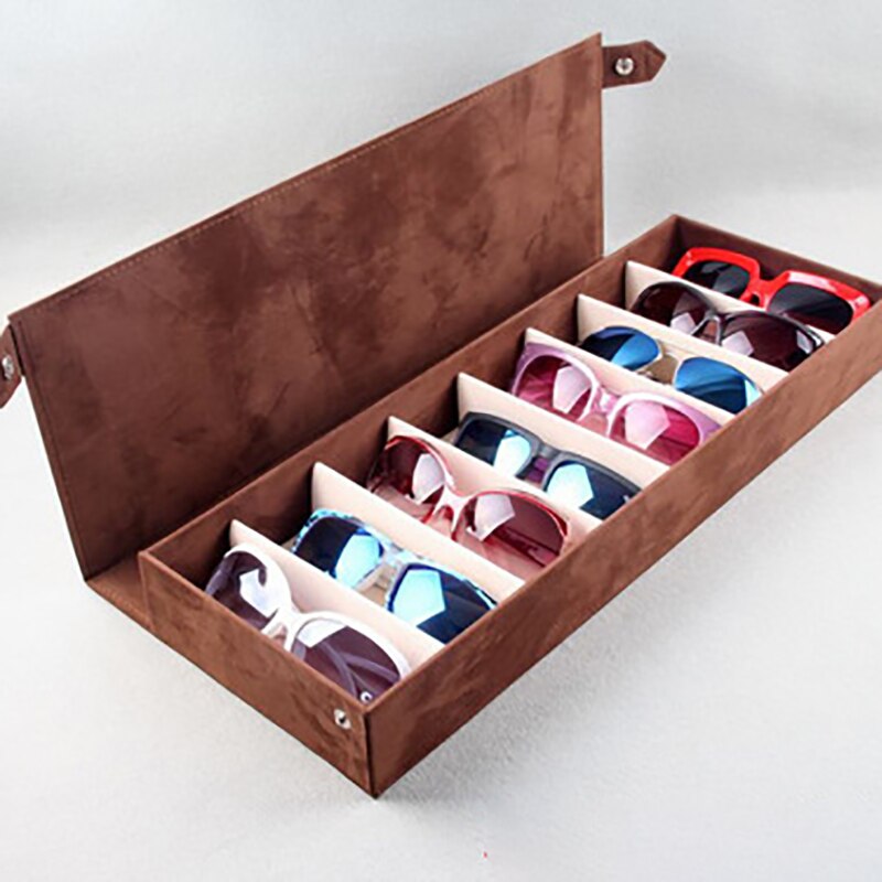 Brilleetui 8 slot gitter briller solbriller display rack holder briller arrangør rektangel solbriller opbevaringsboks: Kaffe