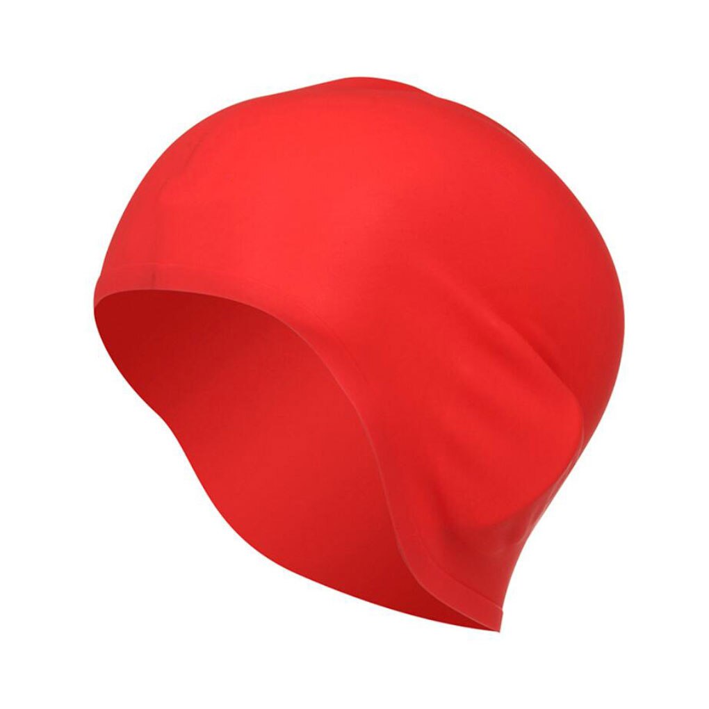 Men Women Long Hair Waterproof Swim Pool Caps Swimming Caps Ear Protect Large Natacion Badmuts Silicone Diving Hat: Red