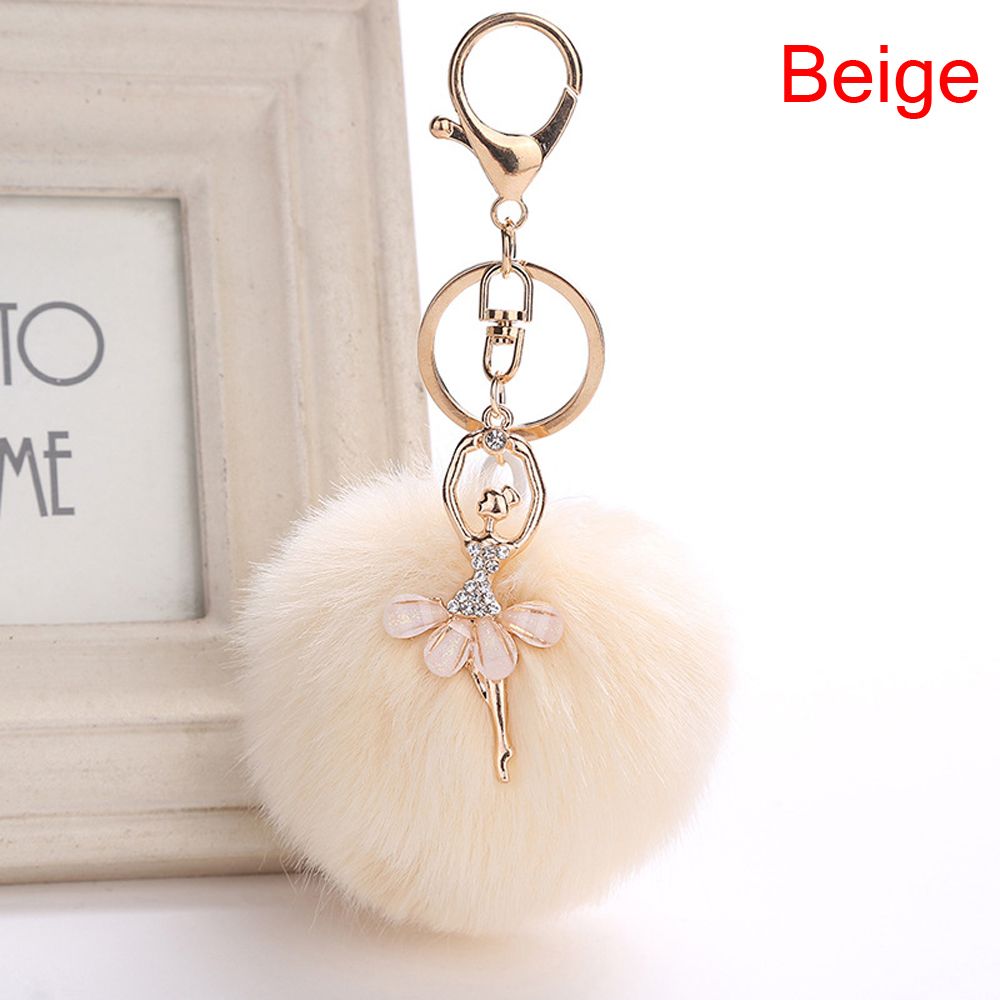 Cute Faux Rabbit Fur Key Ring Fluffy Ballet Girl Car Keychain Key Chain Women Bag Keys Accessories