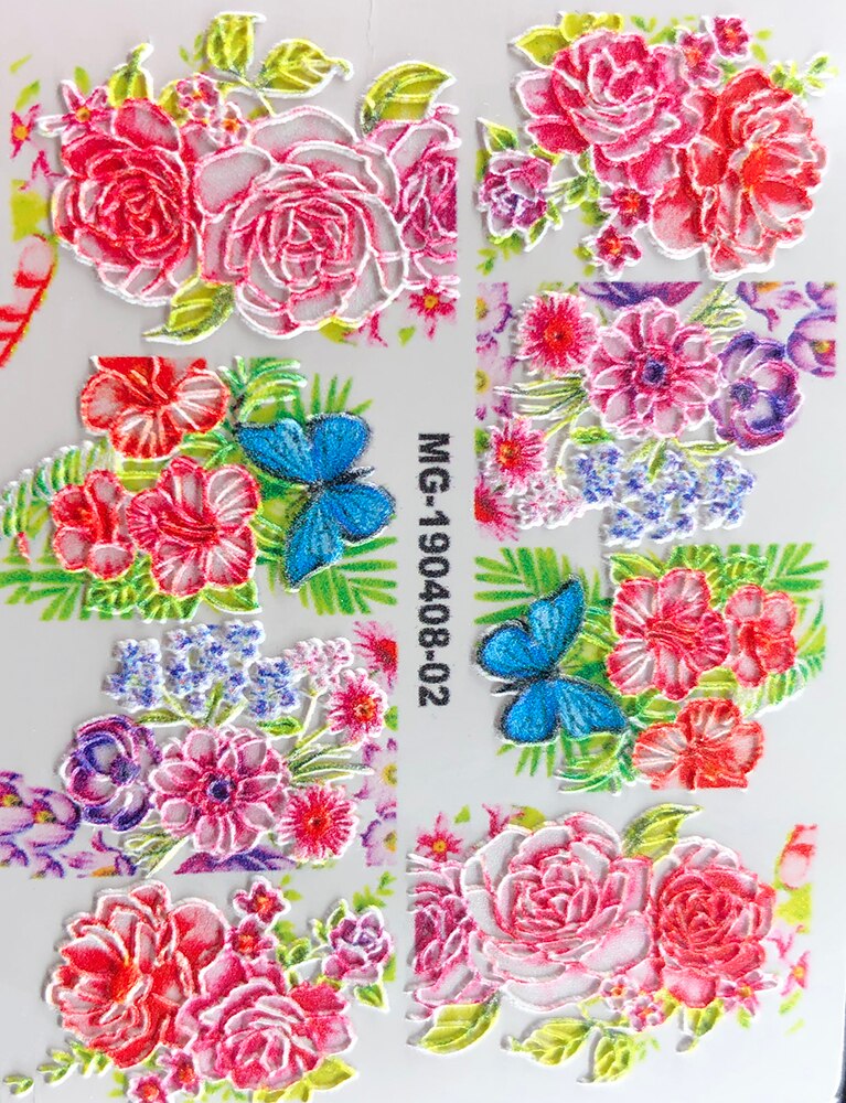 3d akrylgraverade nageldekaler rosa blomma gröna blad vattendekaler empaistiska nagelvattenrutschbanor  z0303: 10
