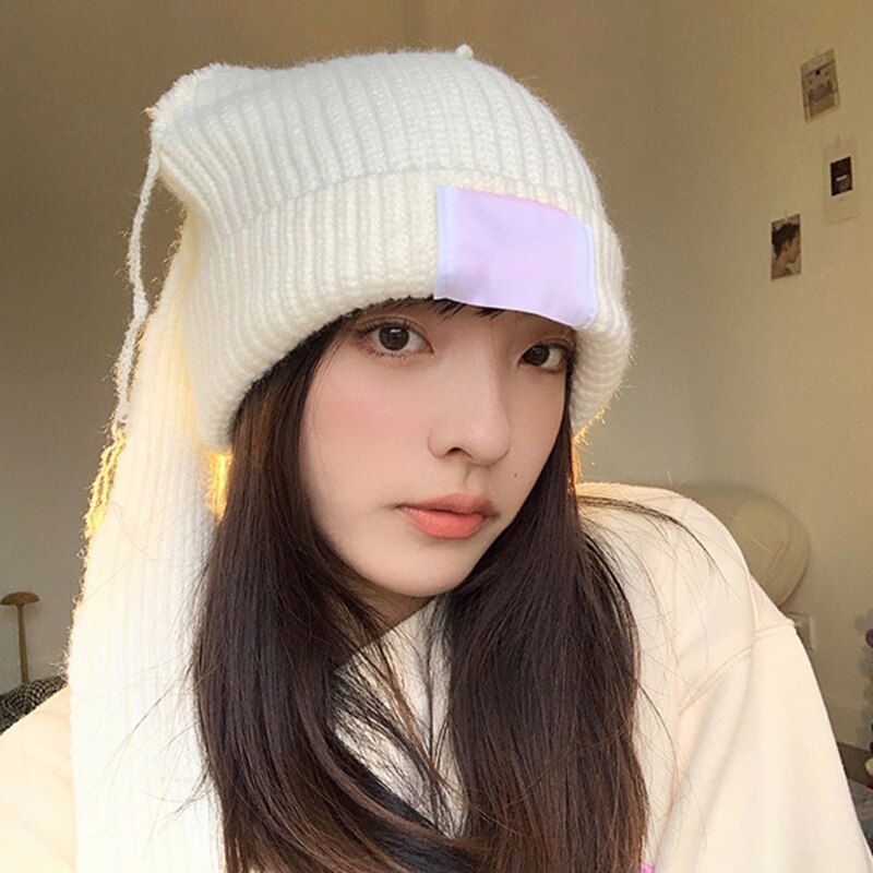 Easter Bunny Hat Rabbit Ears Costume Funny Party Favors Hats Easter Decorations Thicken Knitted Caps for Women Winter