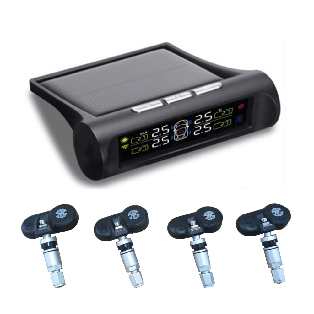 Solar Energy Smart Car TPMS Tire Pressure Monitoring System Digital LCD Display Auto Security Alarm Systems with Sensor