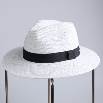 Summer unisex sun hat casual vacation Panama straw hat women wide brim Beach jazz men hats Foldable Chapeau: White