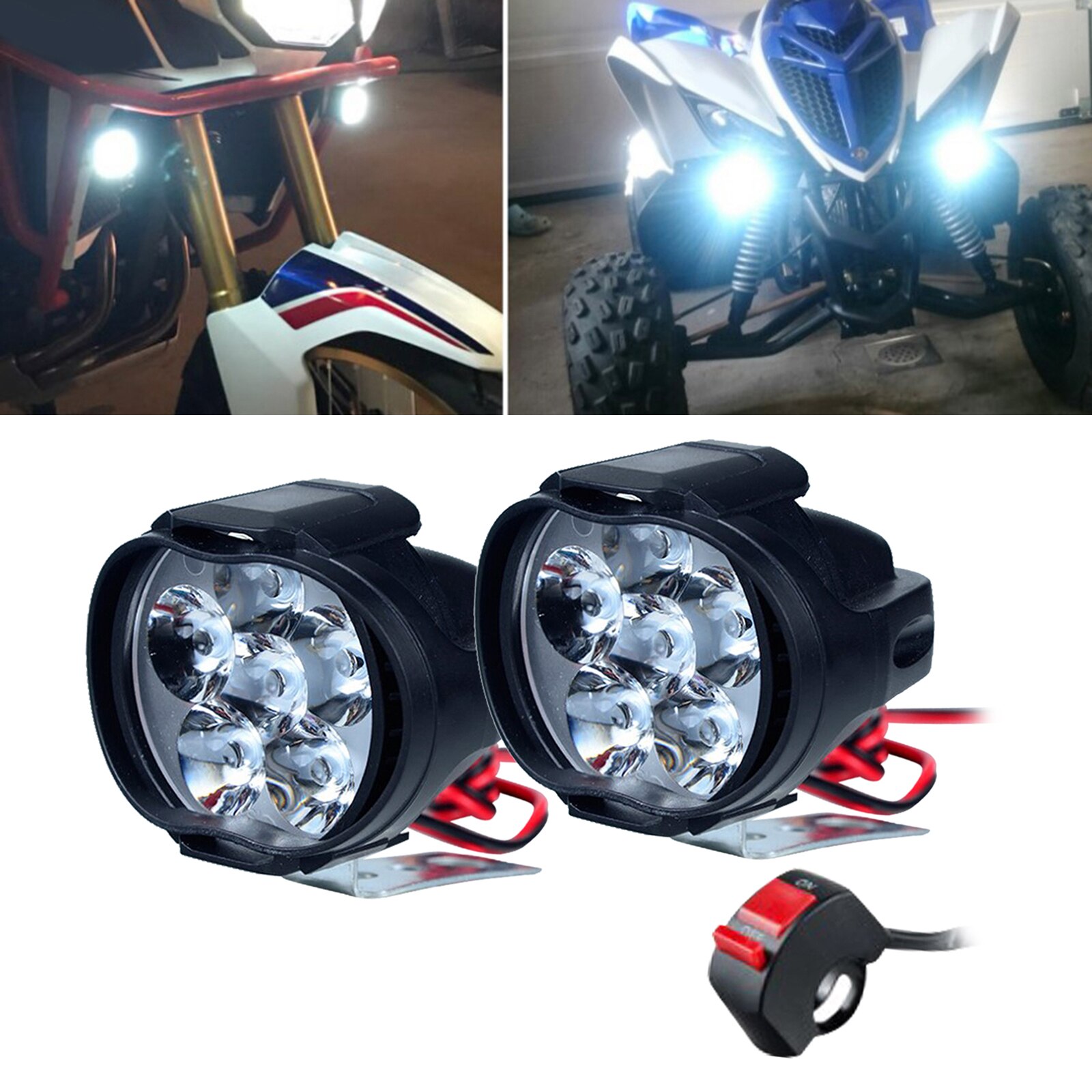 6 LED Motorcycles Bikes Scooter Headlight Switch Dirt Bike Head Lamp Black