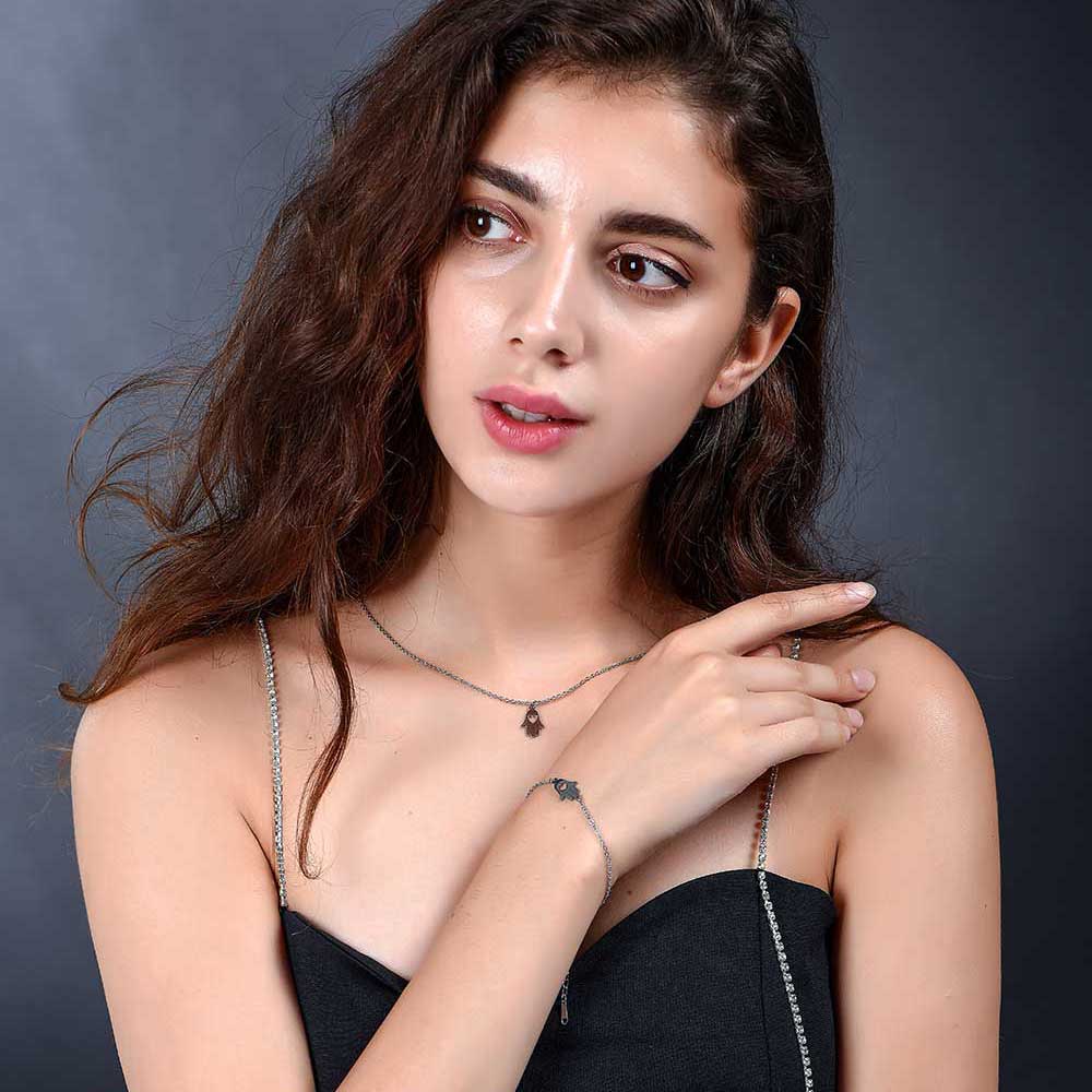 AAAAA 100% Edelstahl Hamsa Hand Charme Armbinde für Frauen Weibliche Nie Trüben Schmuck Armbänder fabelhaft Armbinde