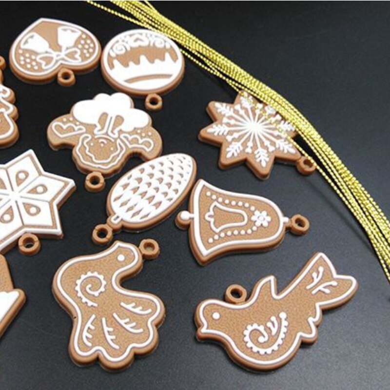 11pcs/set PVC Christmas Decorations Santa Gingerbread Man Pendant Soft Pottery Cookie Pendant Christmas Tree Decorations