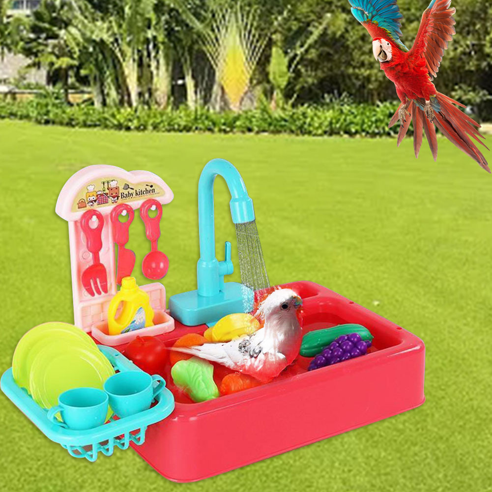 Bird Bath Tub Automatic Bathtub With Spigot Bird Shower Bathing Tub With Bird Feeder Bird Bath Toy For Bird Cage