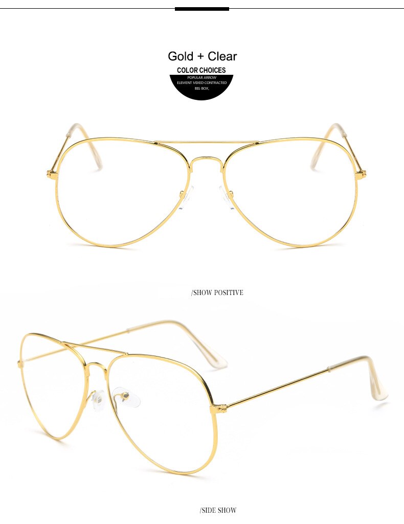 WarBLade Vintage Luxury Reading Glasses Frames Brand Clear Lens Glasses Frame Women Oversize Gold Eyewear Men Pilot Spectacle: gold clear