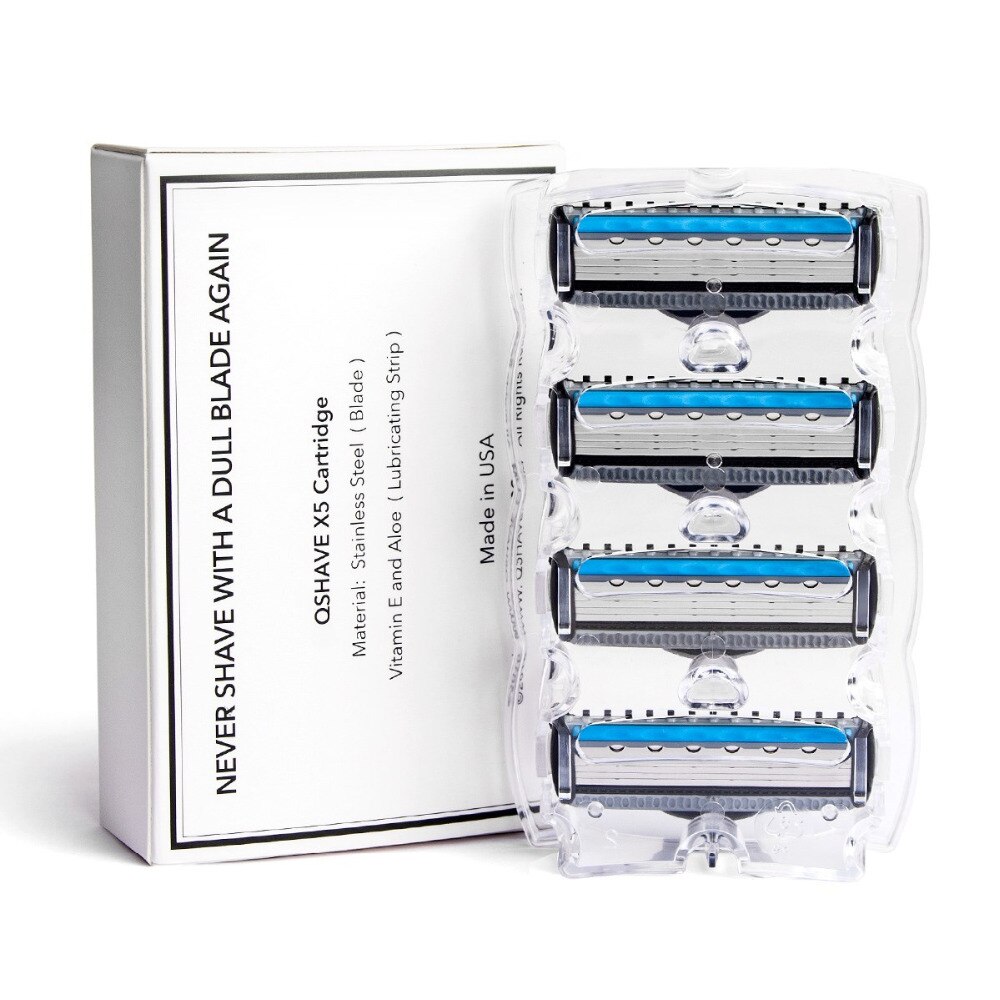 QShave Blauw Serie Blade Mannen Manual Razor Refill X5 Blade Plus 1 Trimmer Blade, 12 Cartridges (Alleen Blades Geen Handvat)