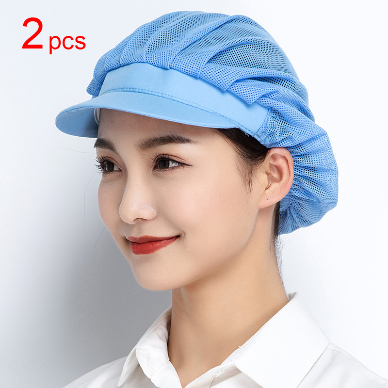 2pcs or 5pcs Kitchen Cooking Hat Food Service Mesh Cap Catering Elastic Working Hats Women Men Hair Cover Caps Workshop Hat: Lavender