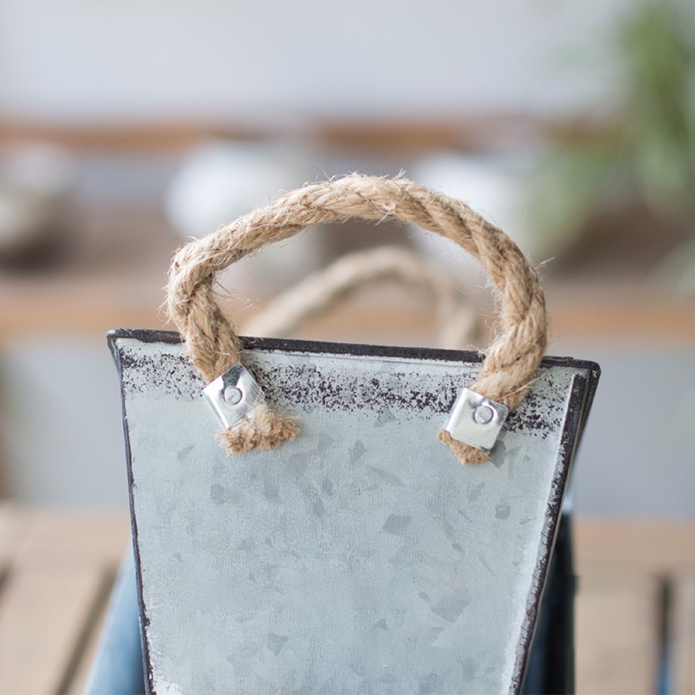 Flowers Garden Twine Handles Iron Vase Succulent Plant Container Balcony Decor Retro Bucket Metal Succulent Plant Container