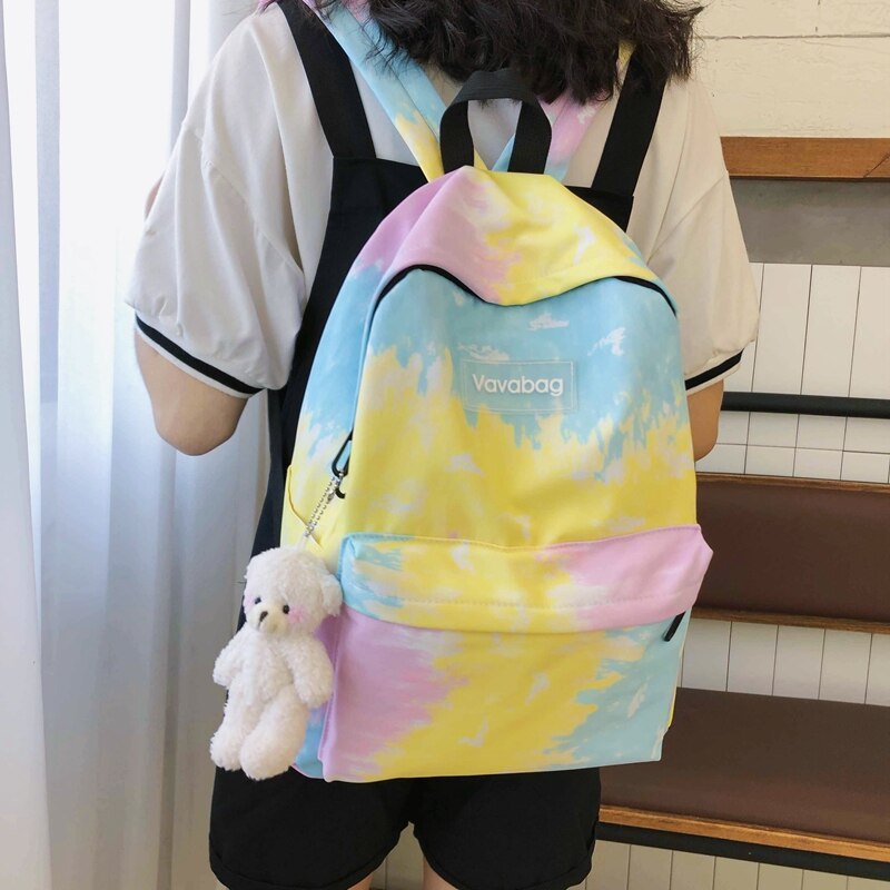 Hocodo moda mochila panelled cor náilon mochila feminina saco de escola para adolescentes casual bolsa de ombro mochila viagem volta pacote