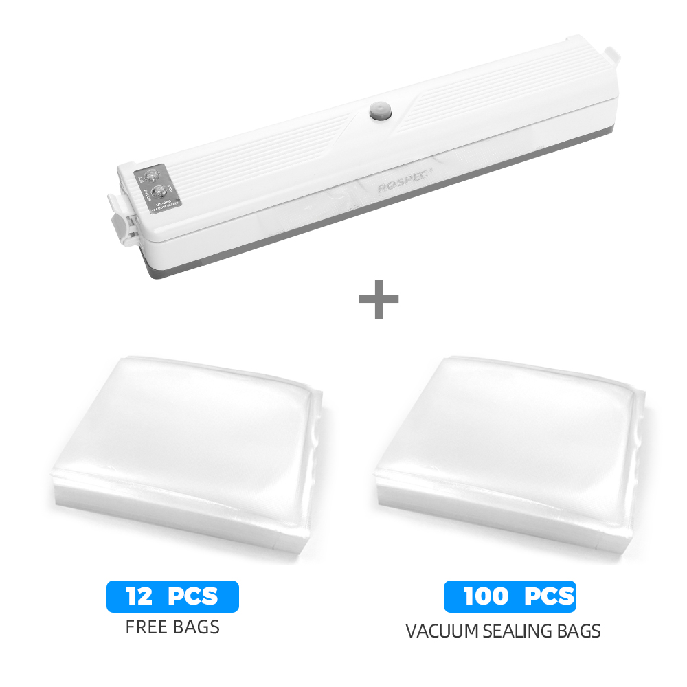 Rospec-sellador eléctrico de alimentos al vacío para el hogar, máquina de sellado al vacío para almacenamiento de alimentos, incluye 12 bolsas de embalaje gratis, 220V: VS-280-100
