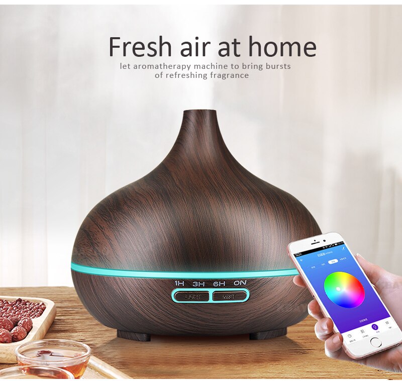 Air Humidifier Essential Oil Diffuser Aroma Lamp Aromatherapy Electric Aroma Diffuser Mist Maker Smart APP Remote Control: dark wood / US Plug