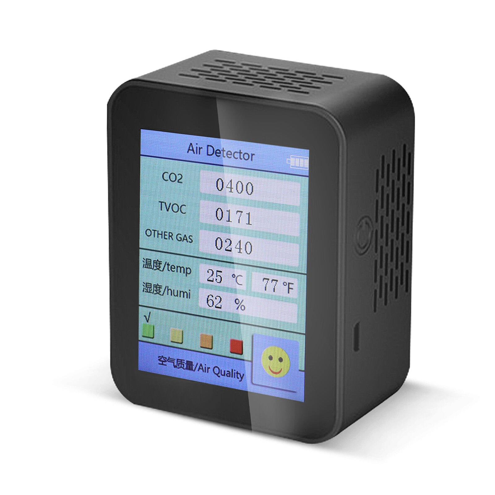 Household Air Detector CO2 Tester With Carbon Dioxide TVOC Value Electricity Quantity Temperature Humidity Display: Black