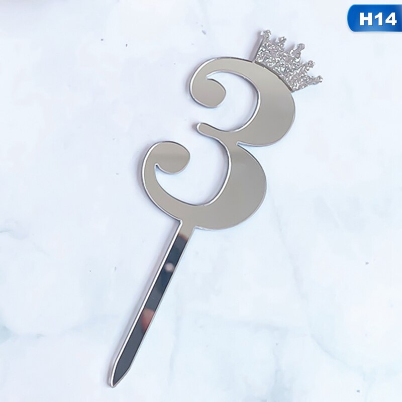 0-9 Numbers Cake Toppers Happy Birthday Cute Crown Number Cake Flag Acrylic Cupcake Topper Birthday Party Cake Decoration Topper: 14
