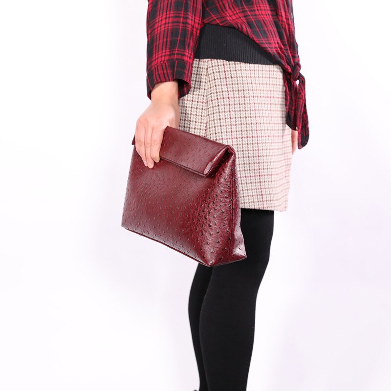Tophigh Mode Vrouwen Loved Struisvogel Lederen Dag Clutch Bags Ins Handtas Python Pouch Koppelingen Dames Avondfeest