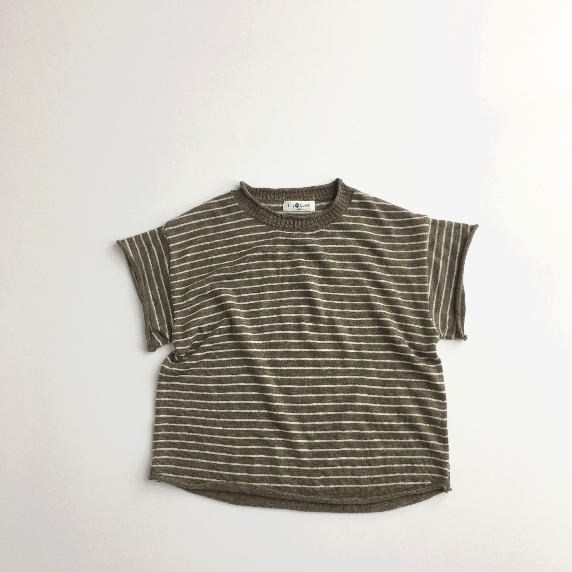 Sommerliche koreanische unisex-strick-t-Hemden für freundlicher, ärmellose gestreifte Spitzen, dünne freundlicher-t-Hemden: Kastanienbraun / 5t