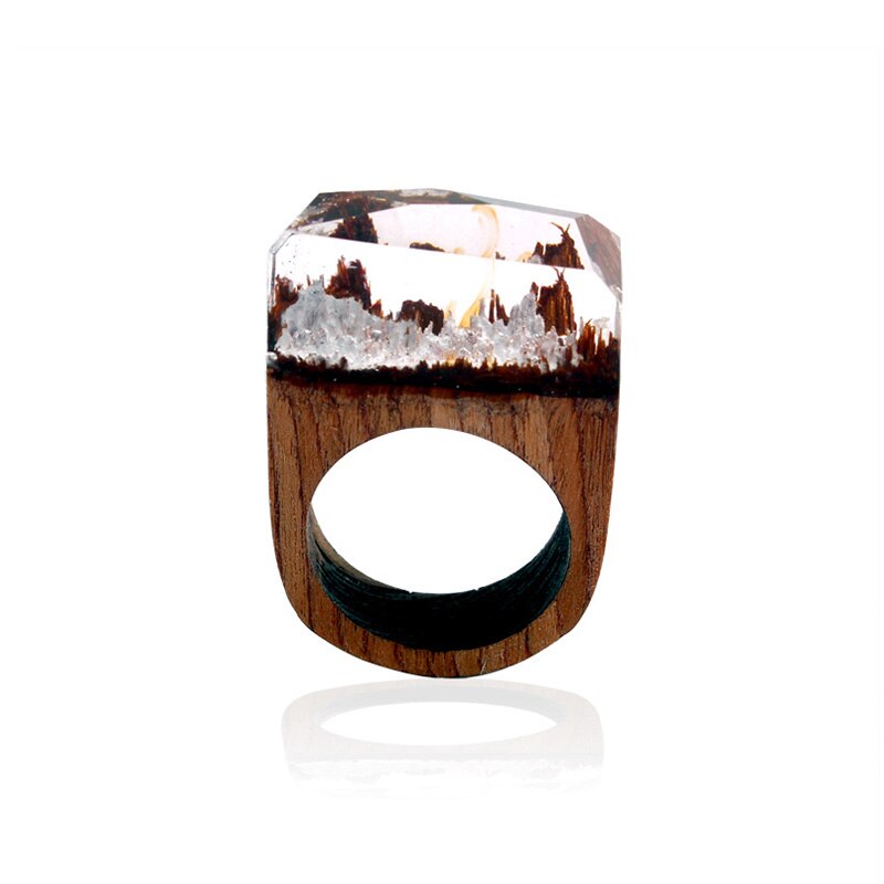 Mode Sky Blue Resin Houten Bos Ringen Creatieve Handgemaakte Ringen Voor Vrouwen Mode-sieraden: 18 / White