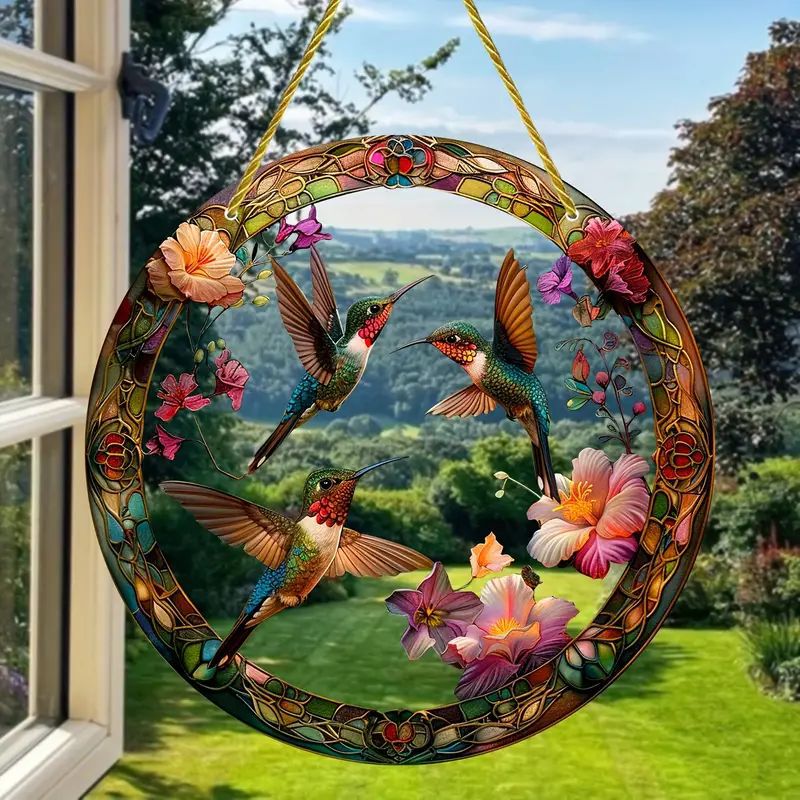 Acchiappasole In Vetro Colorato Colibrì | Cattura Luce Per Finestre | Decorazione Artigianale