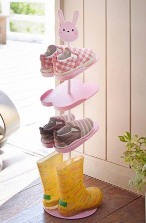 Cartoon dieren stereo kinderen schoen rack console schoen organisator frame verticale schoenenrek 67 cm: Roze