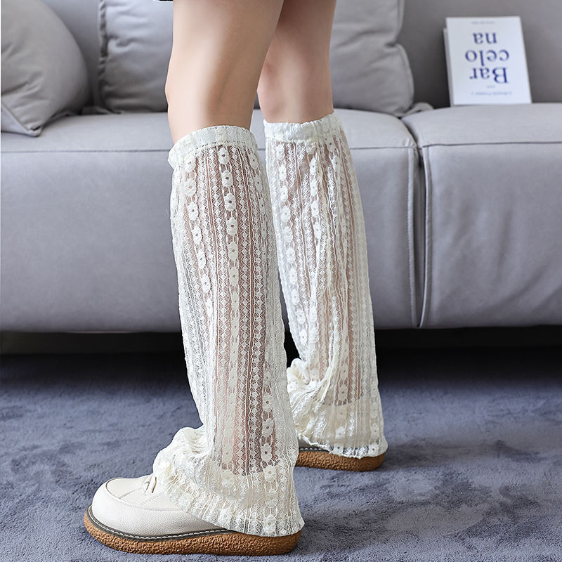 Zomer Uitlopende Beenwarmers Vrouwen Witte Holle Lange Kousen Kniehoge Ademende Meisjes Beenwarmer Y2k Kawaii Mesh Sok: Goud