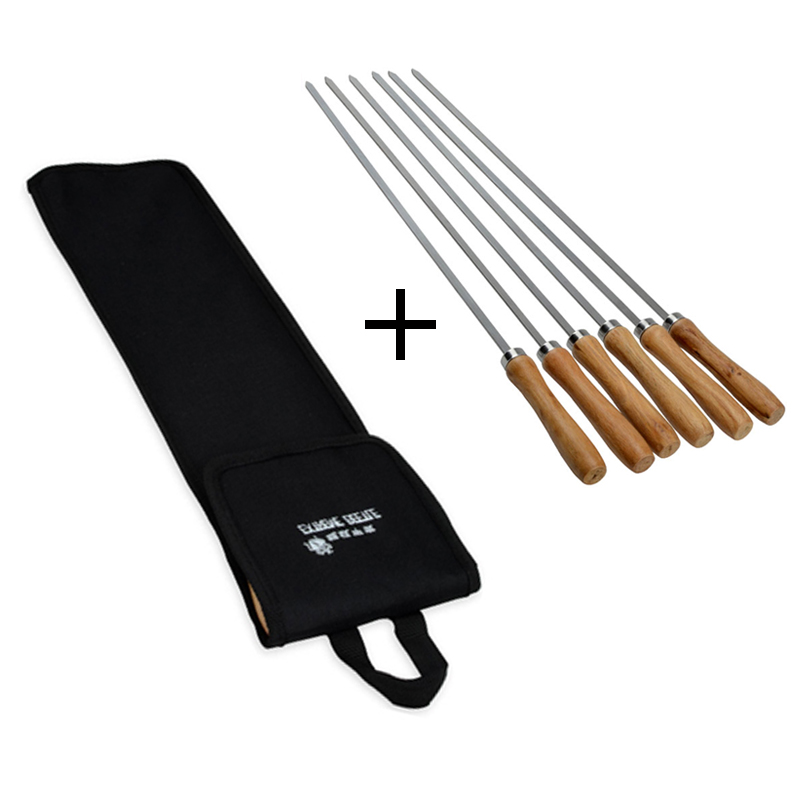16.5in 42cm träbbq shish kebabspett rostfritt stål grillpinnar grillspett grill kabob nål värmebeständighet: 6 st och påse