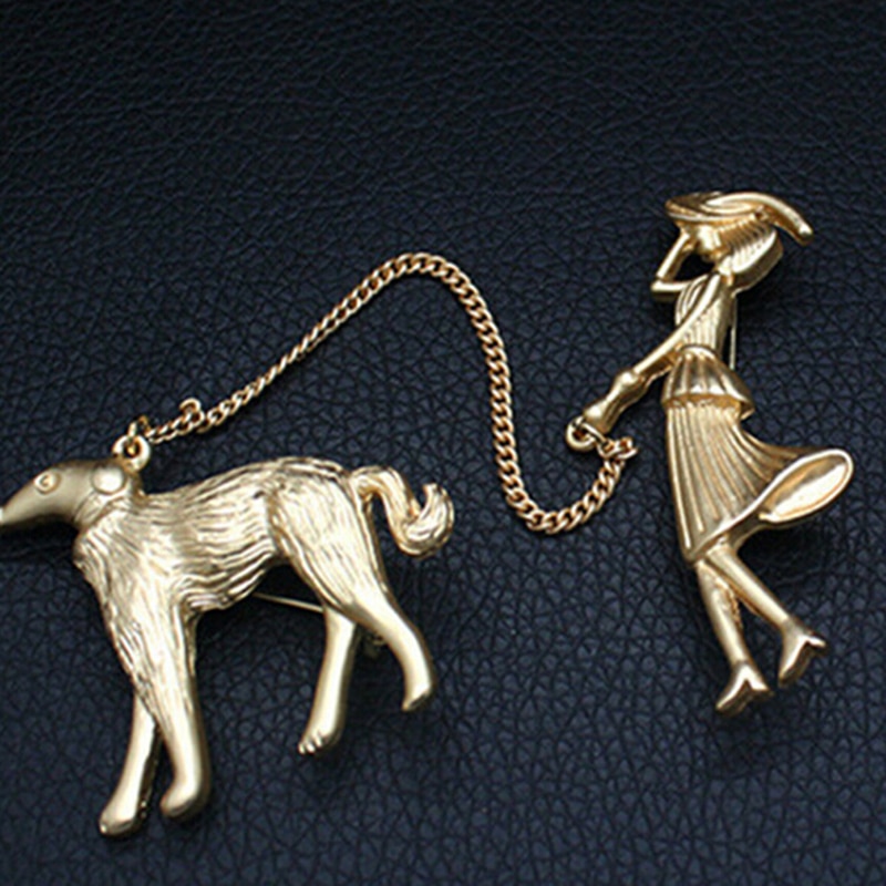 Creatieve Mode-sieraden Gouden Ketting Emaille Broche Honden Meisjes Revers Pin Broche Metalen Man Vrouwen Broches Vintage Broches Decor