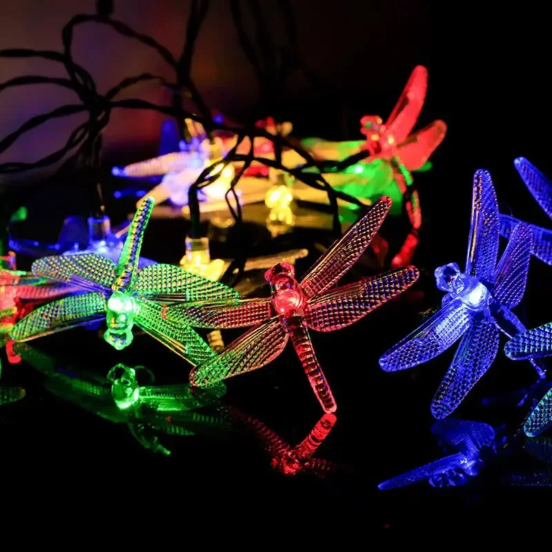 Guirlande solaire LED libellule pour jardin, étanche, 8 Modes, lampe de paysage de pelouse pour cour extérieure, noël, décoration de mariage: BLEU CIEL