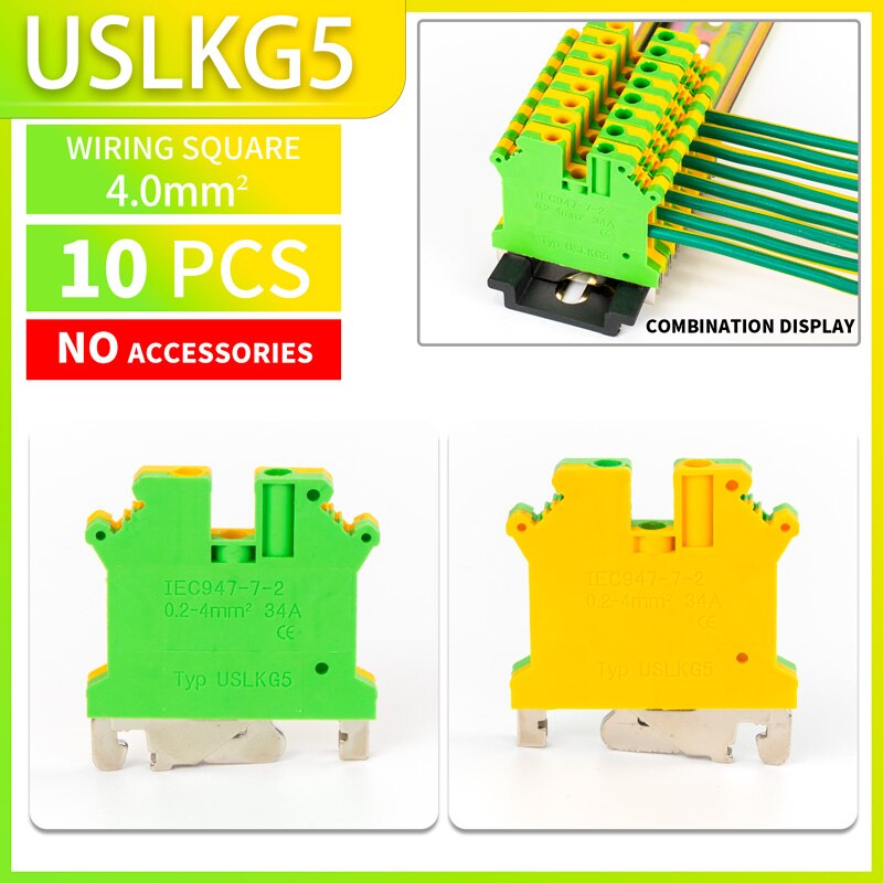 10Pcs Din Rail Terminal Block UK-5N Connductor Universal Class Screw Wire Connector Strips Disassemble assembly: USLKG5-10PCS