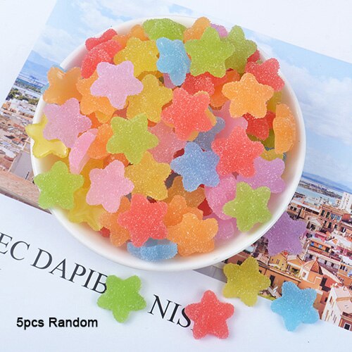 Happy Monkey Slime Supplies DIY Resin Star Candy Slices Slime Charms Addition for Fluffy Clear Crystal Slime Clay In Stock: Random Color 5pcs